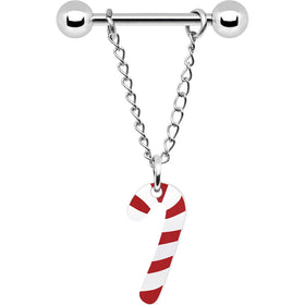 14G Christmas Candy Cane Chain Dangle Nipple Ring Set
