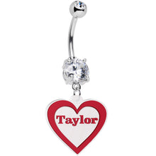 Custom Double Gem Red White Valentines Day Heart Personalized Dangle Belly Ring