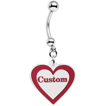 Custom Red White Valentines Day Heart Personalized Dangle Belly Ring