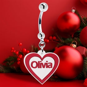 Custom Red White Valentines Day Heart Personalized Dangle Belly Ring