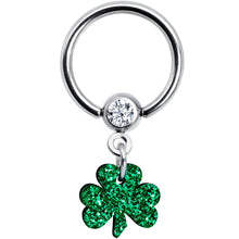 Green Glitter Shamrock Captive Ring