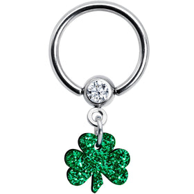Green Glitter Shamrock Captive Ring