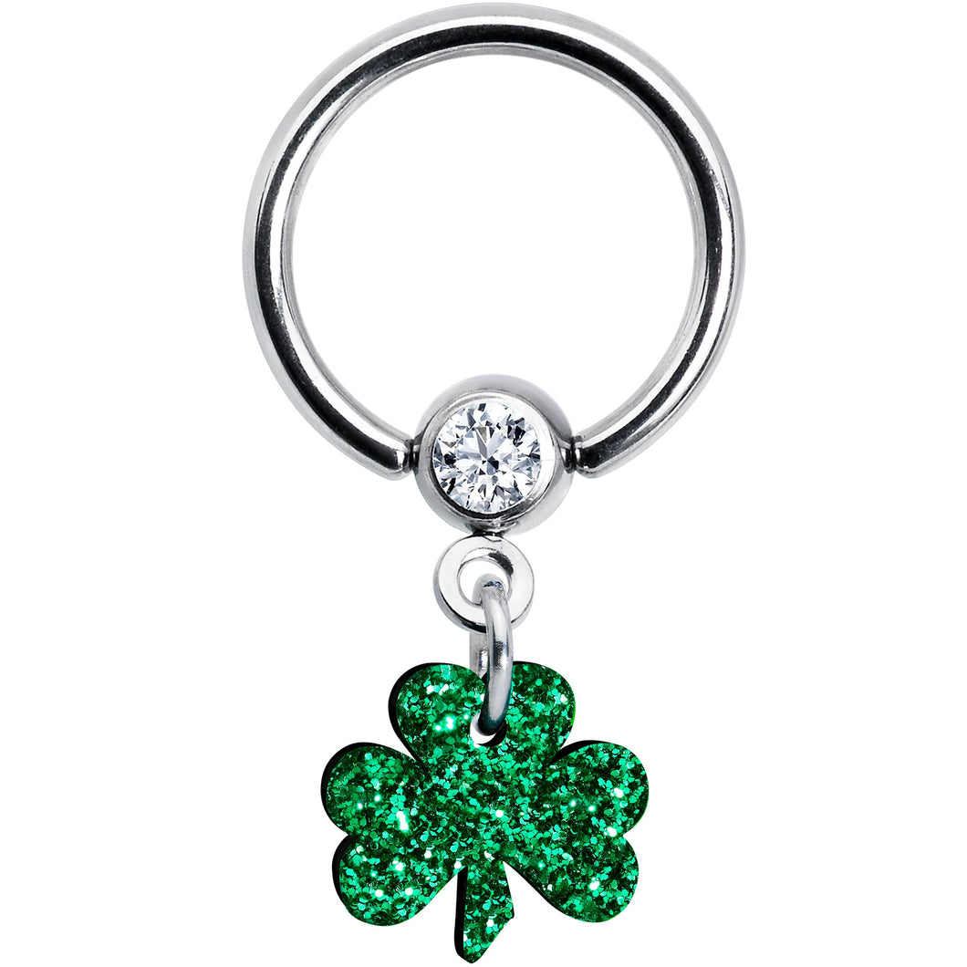 Green Glitter Shamrock Captive Ring