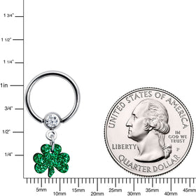 Green Glitter Shamrock Captive Ring