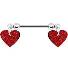 14G 5/8 Red Glitter Valentines Day Heart Nipple Ring Set