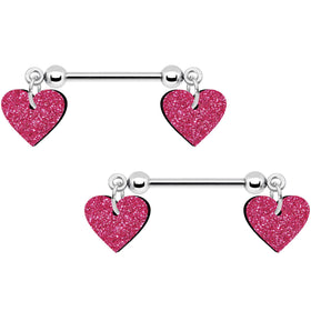Pink Glitter Heart Nipple Ring Set