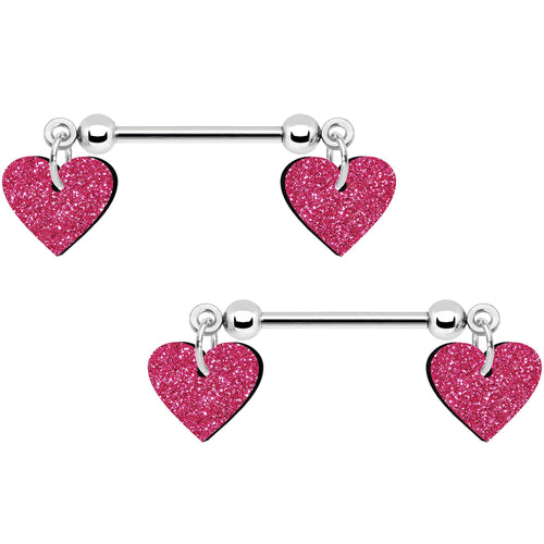 Pink Glitter Heart Nipple Ring Set