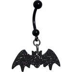Glittery Black Bat Dangle Belly Ring