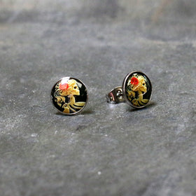 Red Rose Flower Skeleton Cameo Stud Earrings