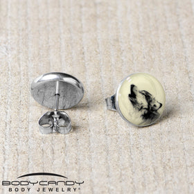 Glow in the Dark Howling Wolf Stud Earrings