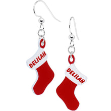 Custom Holiday Christmas Stocking Personalized Name Fishhook Earrings