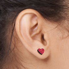 Ruby Red Glitter Heart Stud Earrings