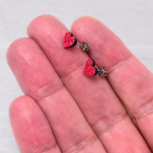 Ruby Red Glitter Heart Stud Earrings