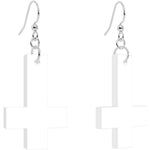 White Inverted Cross Dangle Earrings