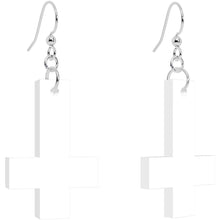 White Inverted Cross Dangle Earrings