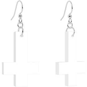 White Inverted Cross Dangle Earrings