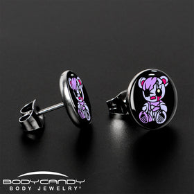 Attitude Teddy Bear Stud Earrings by Onyx O