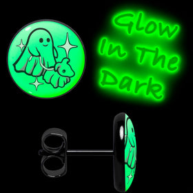 Black Anodized Halloween Ghost Dog Walker Glow in the Dark Stud Earrings by Onyx O