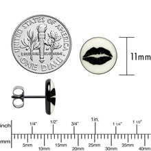 Black Anodized Steel Lipstick Kiss Mark Glow in the Dark Stud Earrings by Onyx O