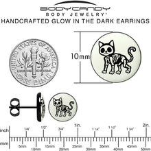 Black Anodized Skeleton Kitty Cat Glow in the Dark Stud Earrings by Onyx O