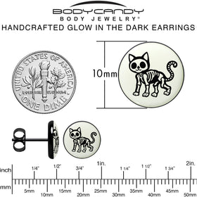 Black Anodized Skeleton Kitty Cat Glow in the Dark Stud Earrings by Onyx O