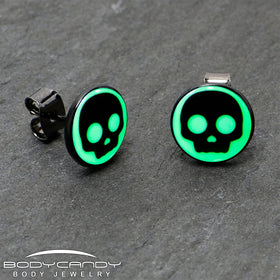 Simple Skull Glow in the Dark Stud Earrings by Onyx O