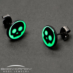 Simple Skull Glow in the Dark Stud Earrings by Onyx O