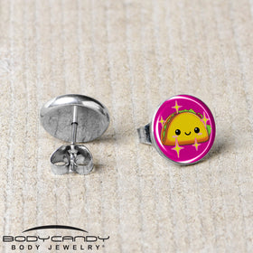 Mexican Fiesta Cute Taco Stud Earrings by Onyx O