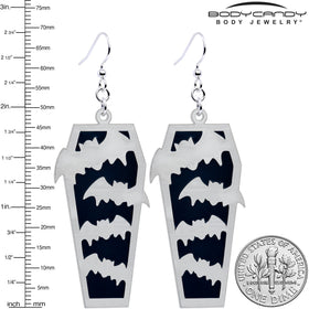Glowing Bats Coffin Glow in the Dark Dangle Earrings by Onyx O