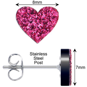 Glitter Heart Stud Earrings - Hypoallergenic