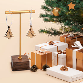Custom Natural Wood Christmas Tree Personalized Hoop Earrings