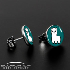 White Llama Stud Earrings by Onyx O