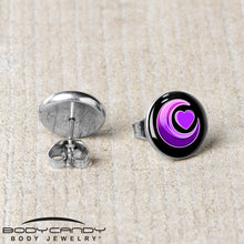 Crescent Moon Heart Stud Earrings by Onyx O