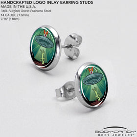 Reverse Alien UFO Abduction Stud Earrings by Onyx O