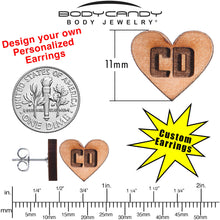 Custom No 2 Earrings Wood Initial Heart Personalized Stud Earrings