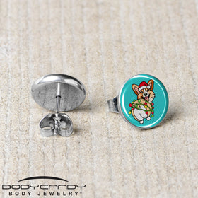 Christmas Holiday Lights Corgi Dog Stud Earrings by Onyx O