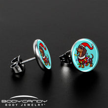 Christmas Holiday Weiner Dog Stud Earrings by Onyx O