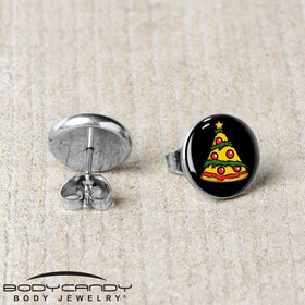 Christmas Holiday Pizza Tree Stud Earrings by Onyx O