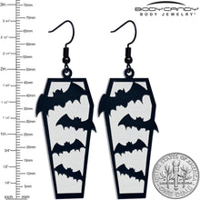 Black Bat Coffin Glow in the Dark Dangle Earrings by Onyx O