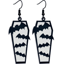 Black Bat Coffin Glow in the Dark Dangle Earrings by Onyx O