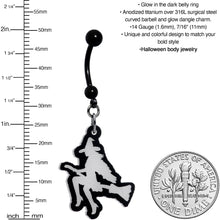Glow in the Dark Halloween Flying Witch on Broom Dangle Belly Ring
