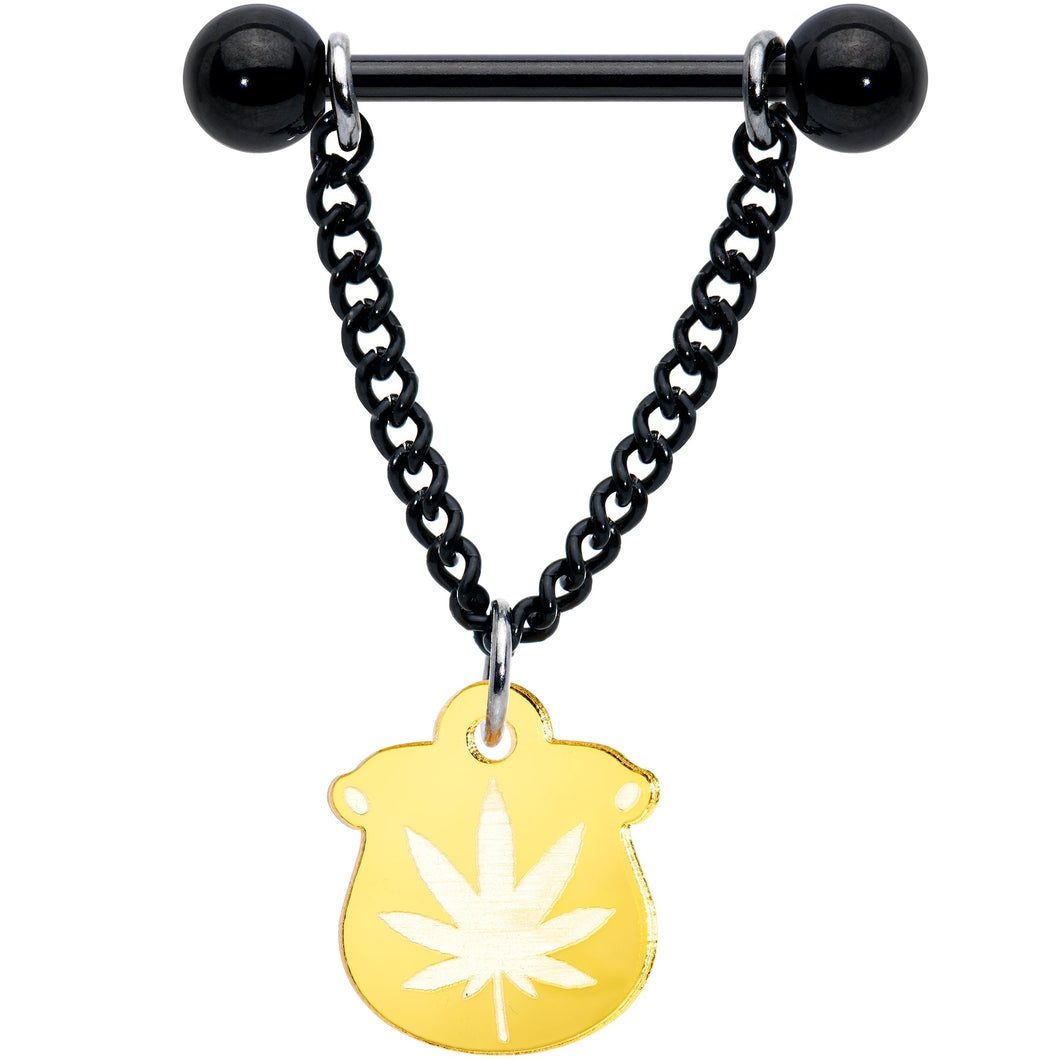14G 1/2 Pot o Gold Pot Leaf St Patricks Dangle Nipple Ring Set