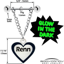 Custom Heart Glow in the Dark Chain Personalized Name Dangle Nipple Ring Set