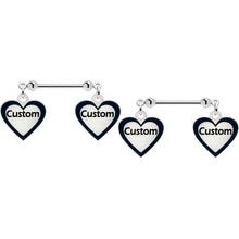Custom Heart Glow in the Dark Double Personalized Name Dangle Nipple Ring Set