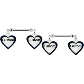 Custom Heart Glow in the Dark Double Personalized Name Dangle Nipple Ring Set