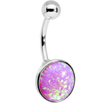 Party Pink Synthetic Opal Stainless Steel Bottom Mount Belly Ring