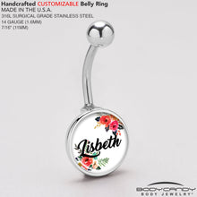 Custom Floral Personalized Name Belly Ring