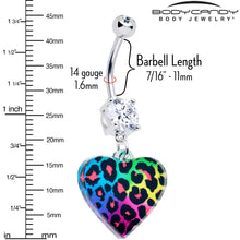 Acrylicious Rainbow Cheetah Print Heart Dangle Belly Ring by Onyx O