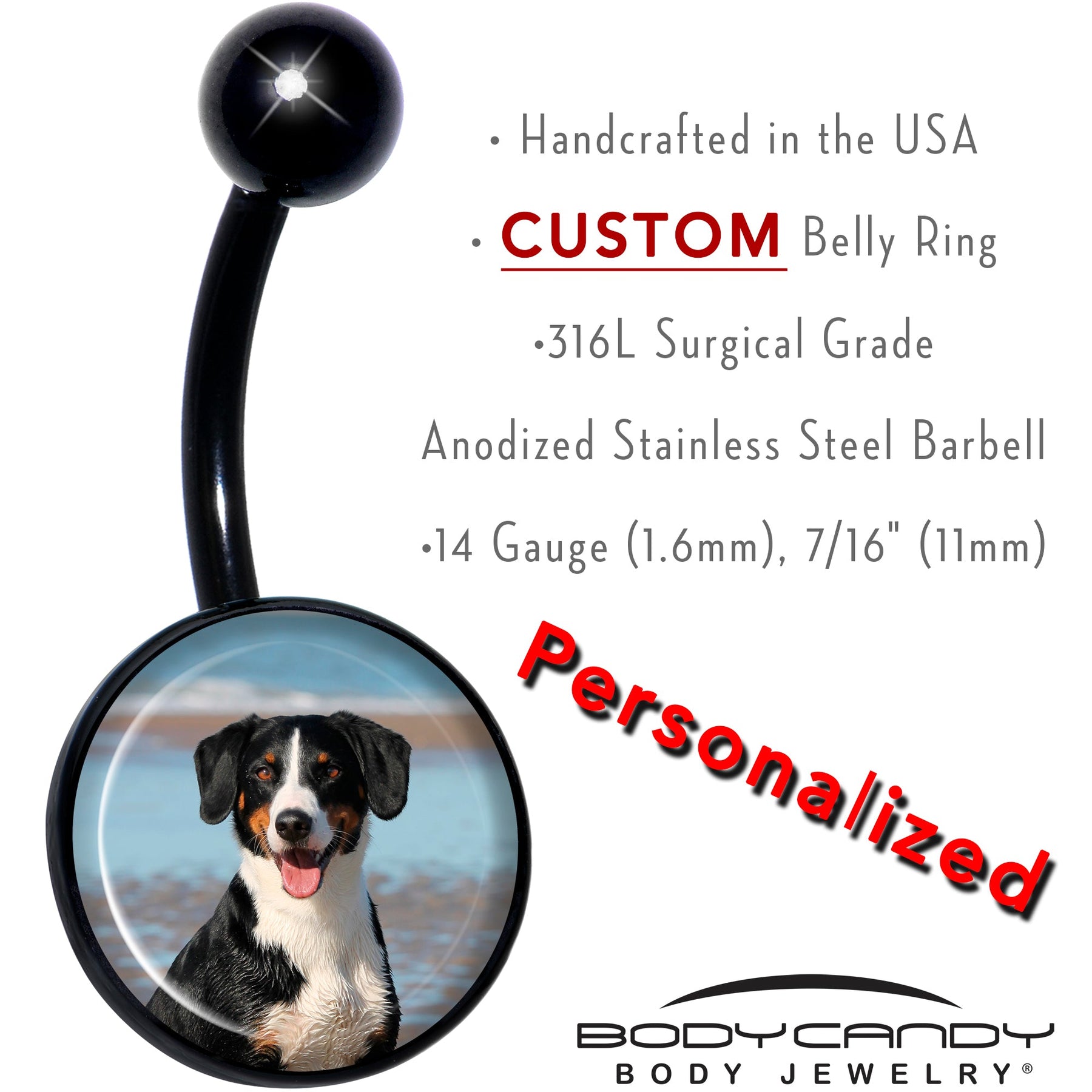 Black Anodized Titanium Custom Photo Belly Ring