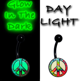 Glow in the Dark Titanium Tie Dyed Peace Sign Belly Ring